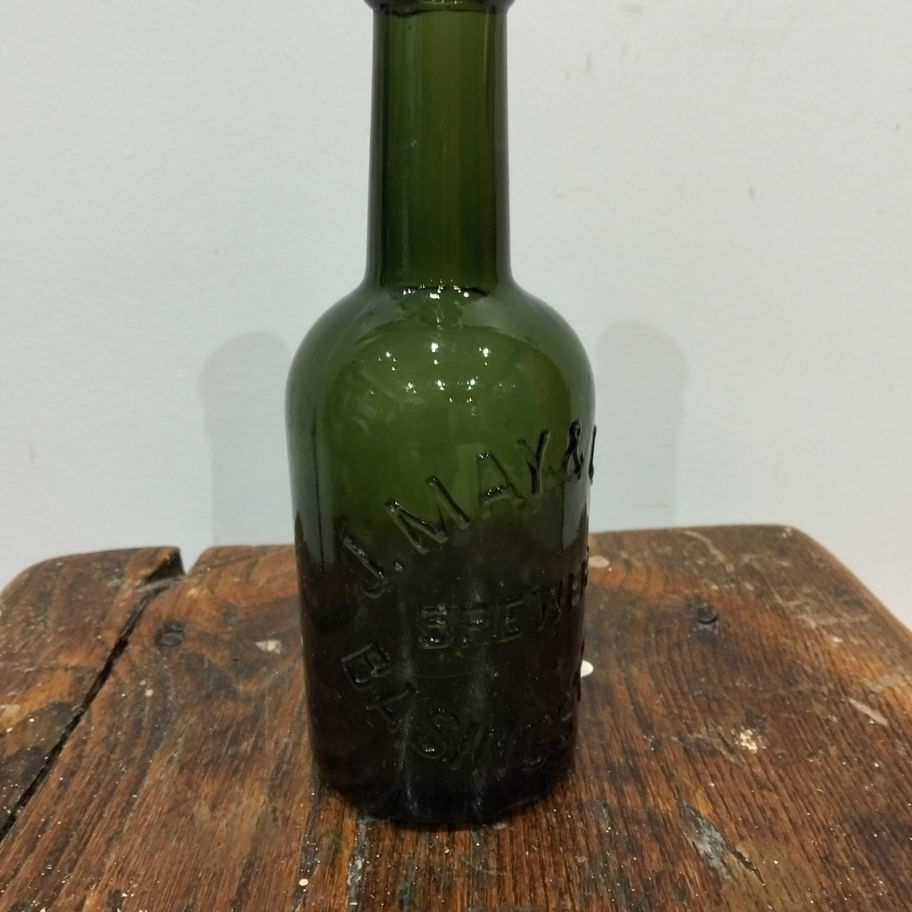 Antique Victorian late 19th or early 20th century J May brewery green bottle