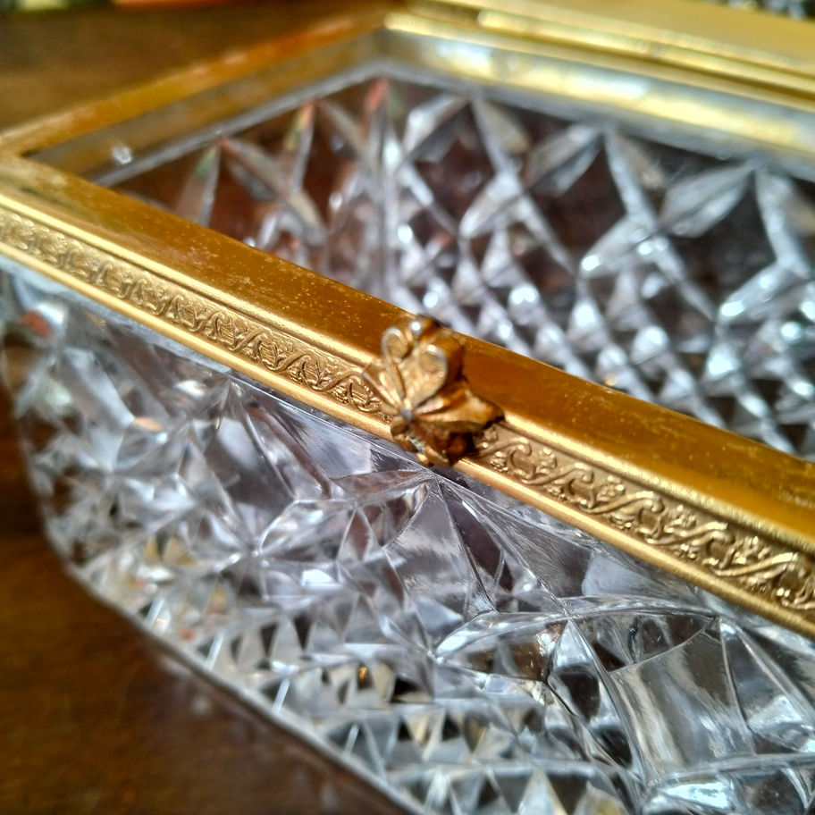 Antique Victorian hobnail cut crystal and ormolu casket possibly French