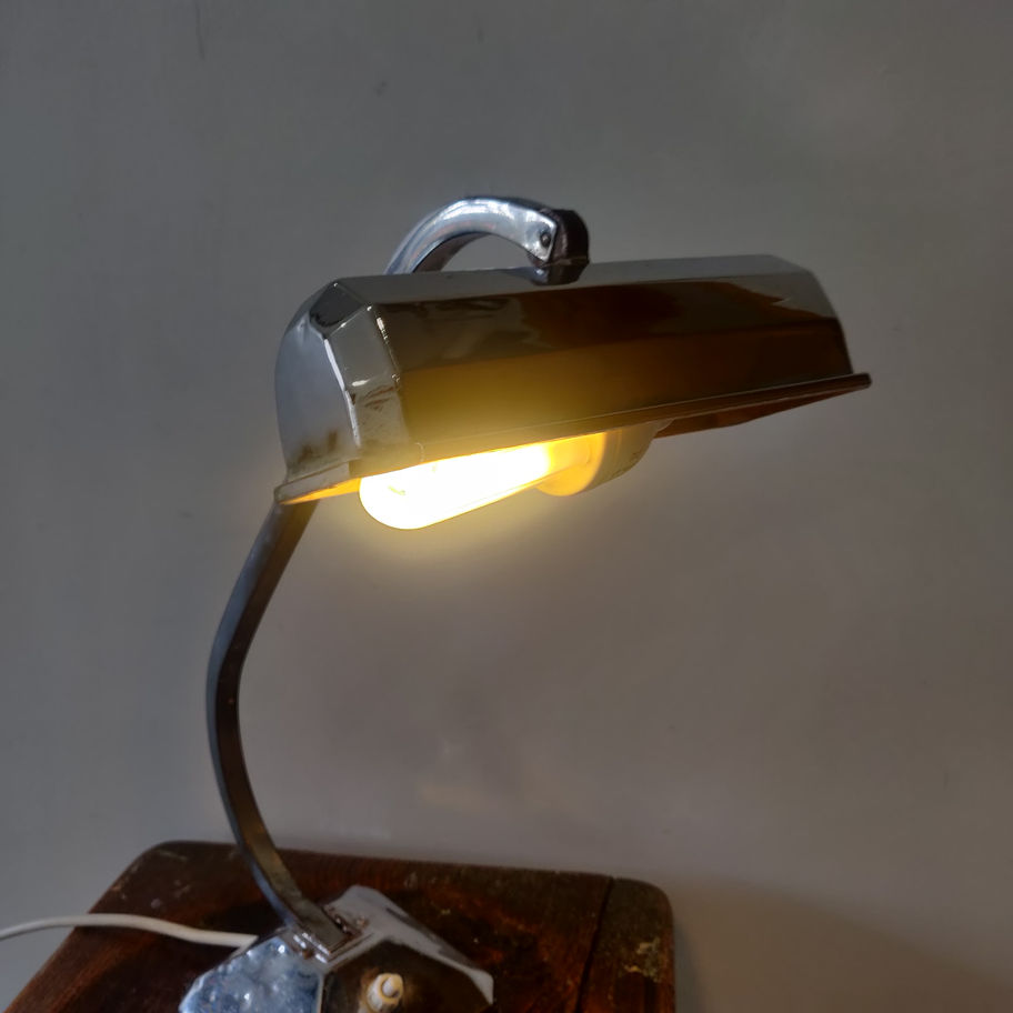 Antique 1920s Art Deco chrome bankers lamp