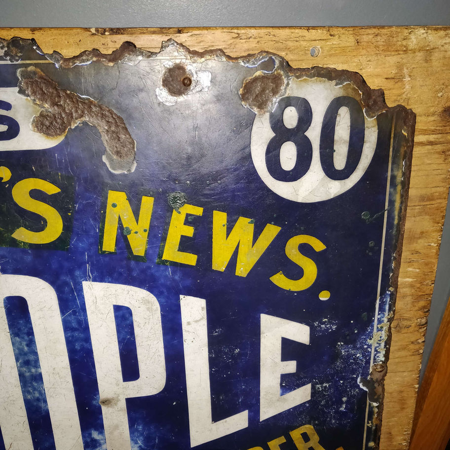 Vintage probably 1950s people newspaper enamel sign original not reproduction!