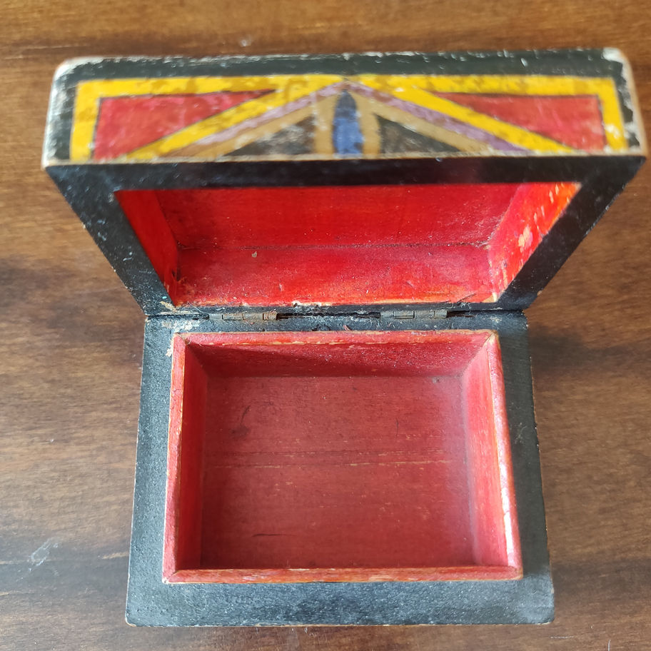 Vintage small hand made and painted pine decorative hinged box