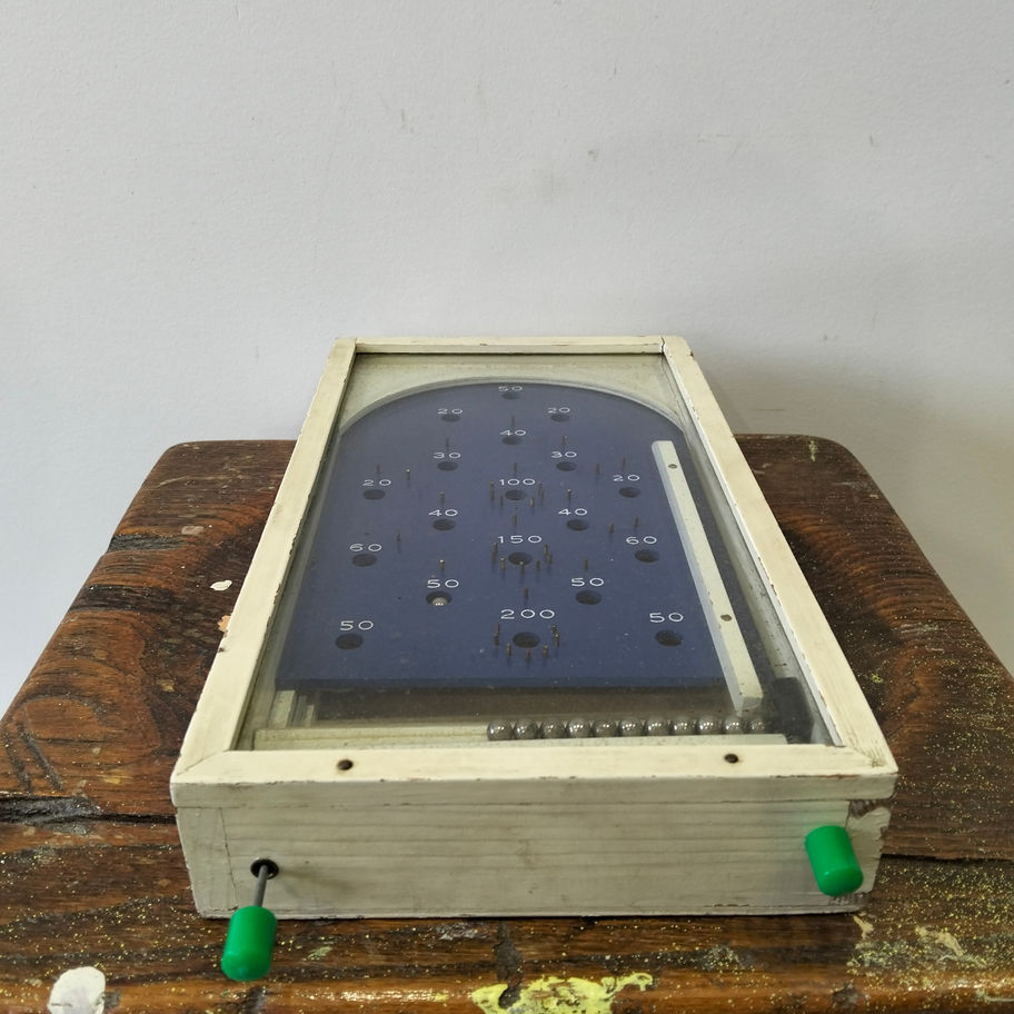Vintage Tabletop Bagatelle Game – Wooden Pinball Style Game Board – Mid Century