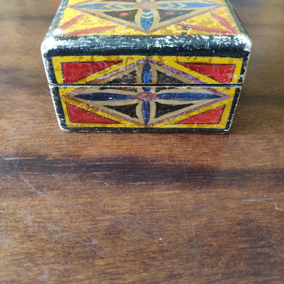 Vintage small hand made and painted pine decorative hinged box