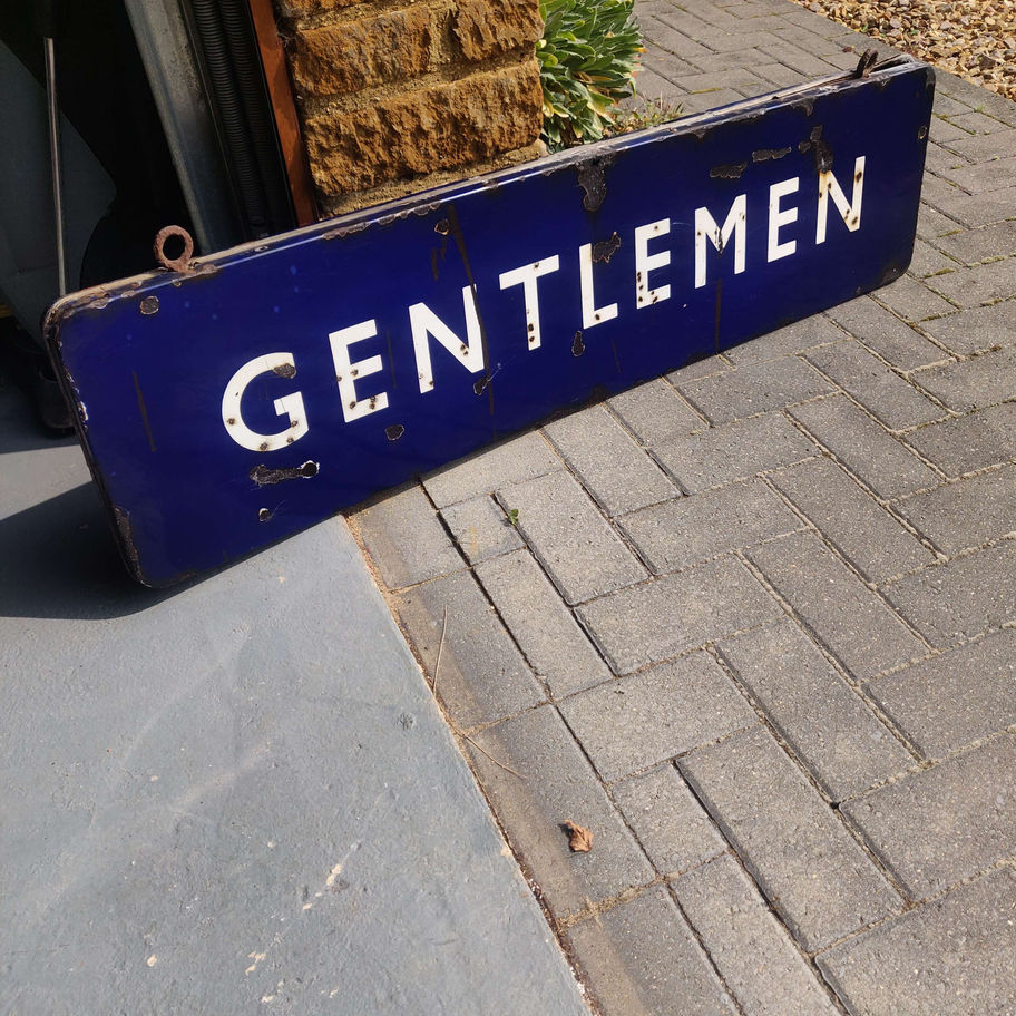 Antique Victorian probably early 1900s blue enamel gentlemen train station sign