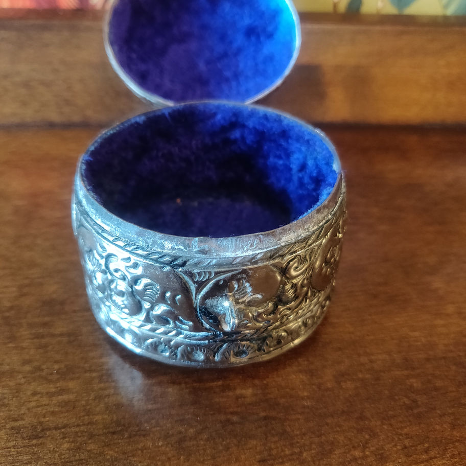 Vintage could be older continental (silver?) small repousse trinket box