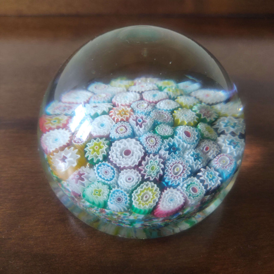 Vintage John Deacon style  Millefiori glass paperweight