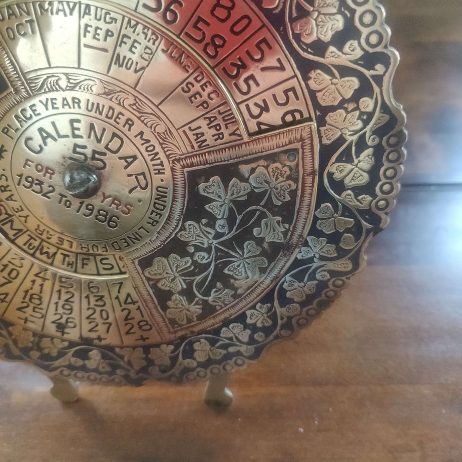 Vintage 1952 brass perpetual 55 year calendar