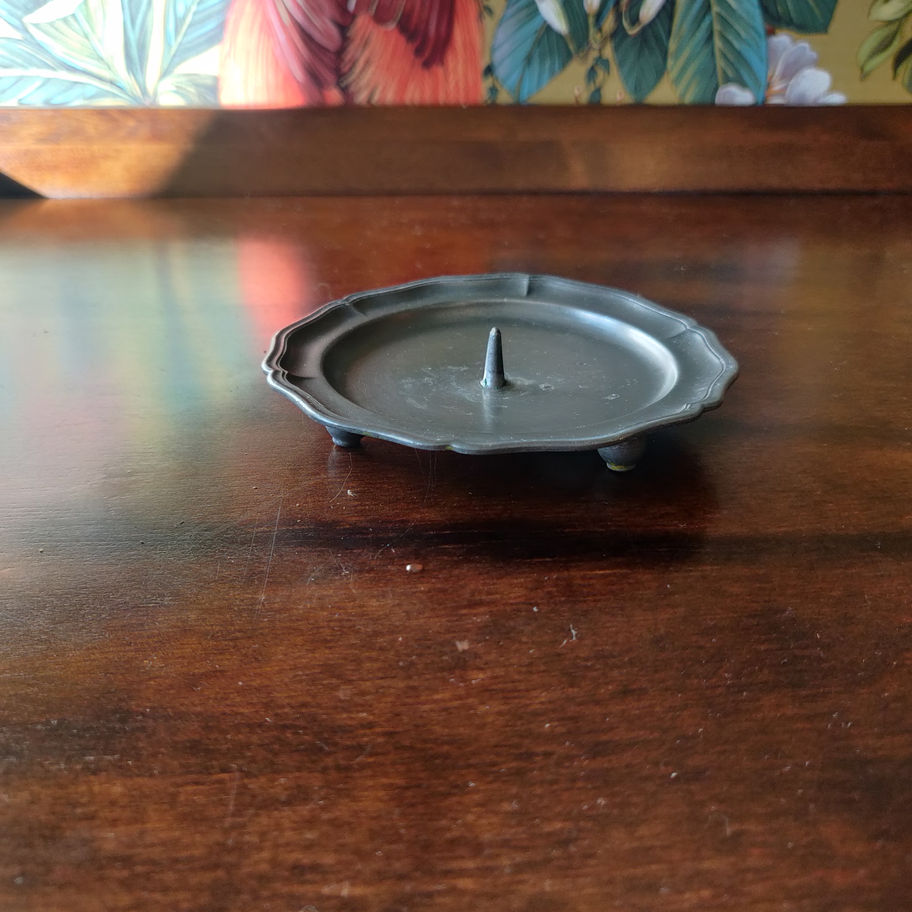 Antique early 20th century art nouveau pewter candle stick holder