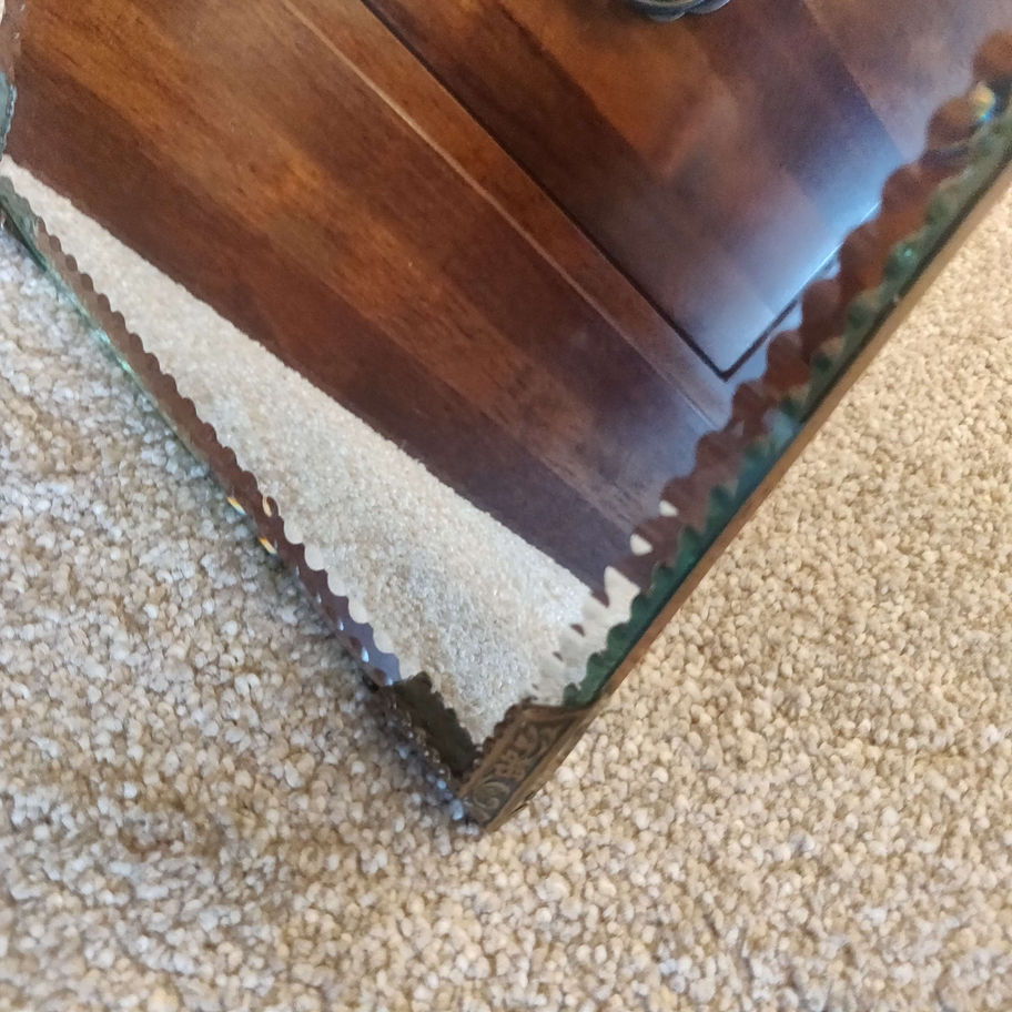 Vintage arts and crafts 1940s oak and bevelled edge copper corner table mirror