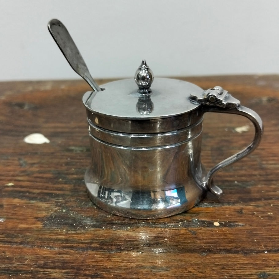 Vintage Silver-Plated Mustard / Condiment Pot with Spoon glass liner missing