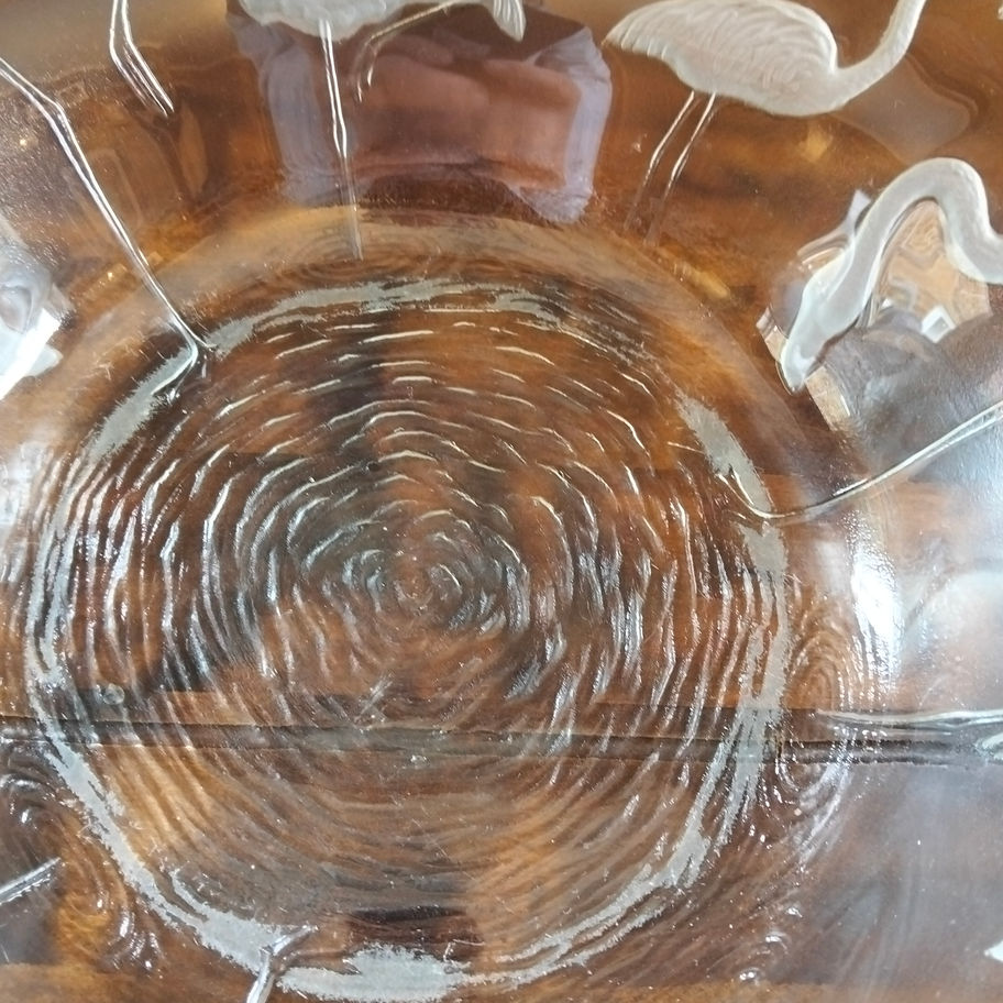 Vintage Frosted Glass Crane Bowl – Possibly Verrerie d’Art de Lorraine Daum Naum