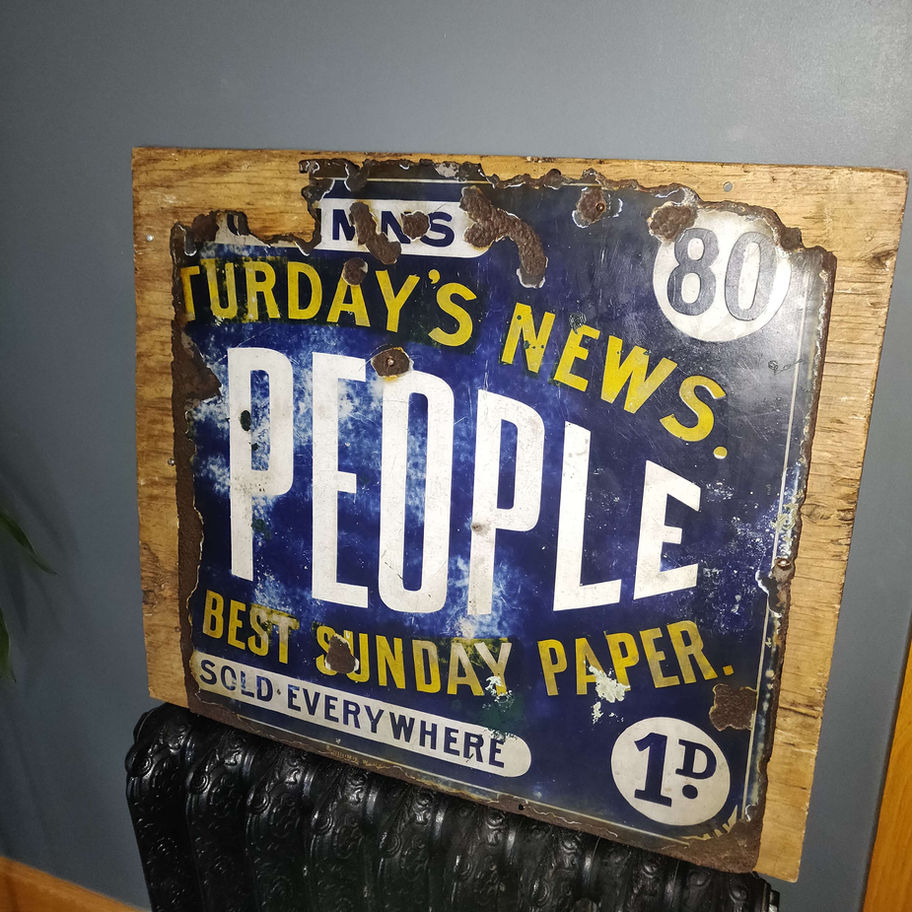Vintage probably 1950s people newspaper enamel sign original not reproduction!