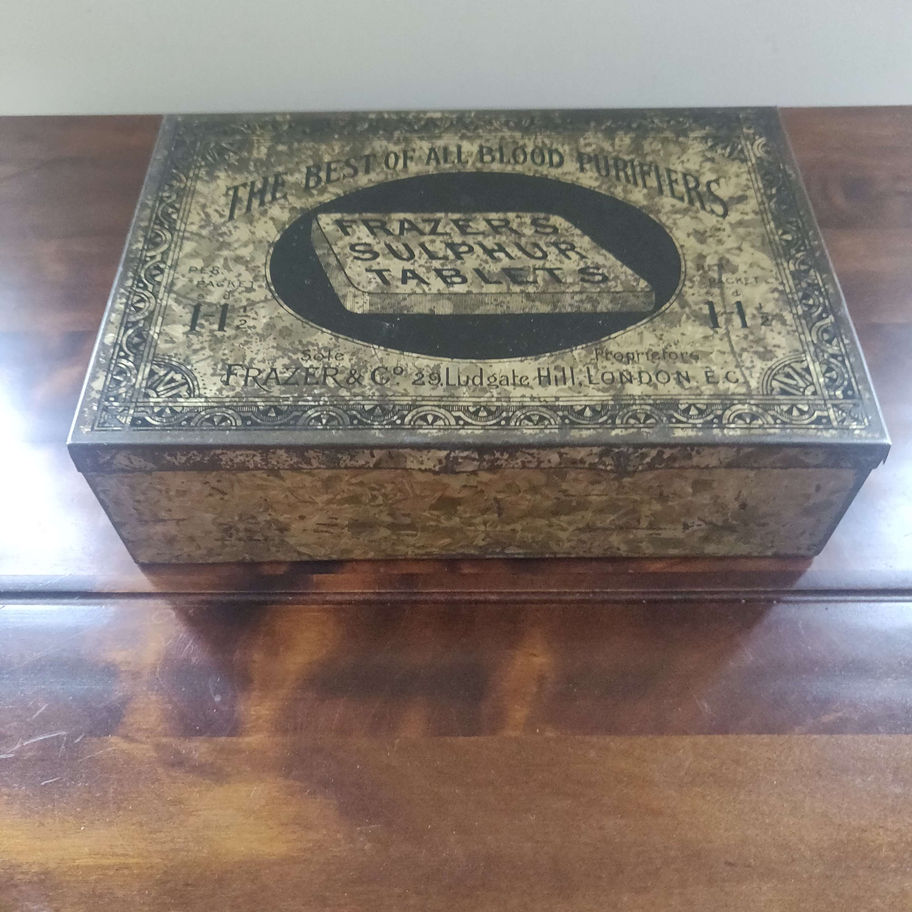 Antique Victorian frazers sulphur tablets tin