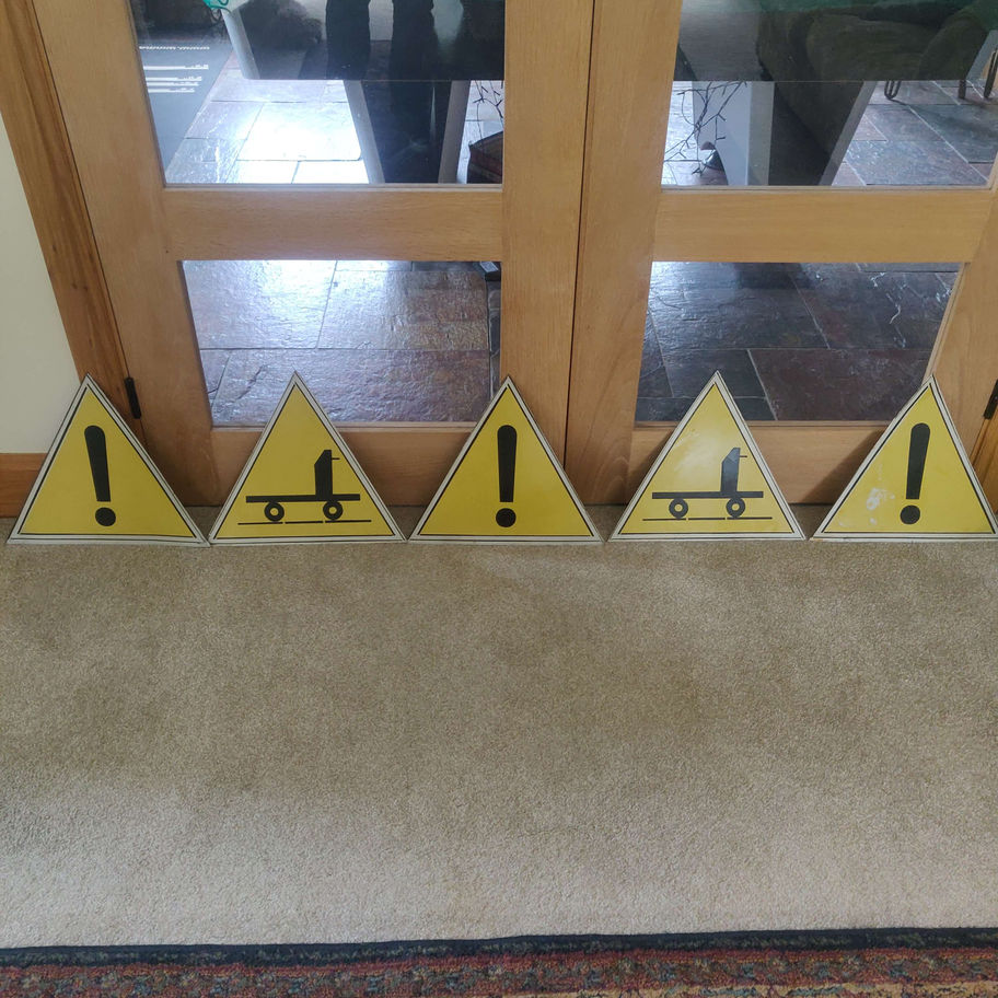 Vintage railway beware exclamation metal signs set of 5