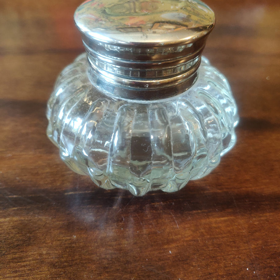 Vintage glass and probably silver plate ink bottle
