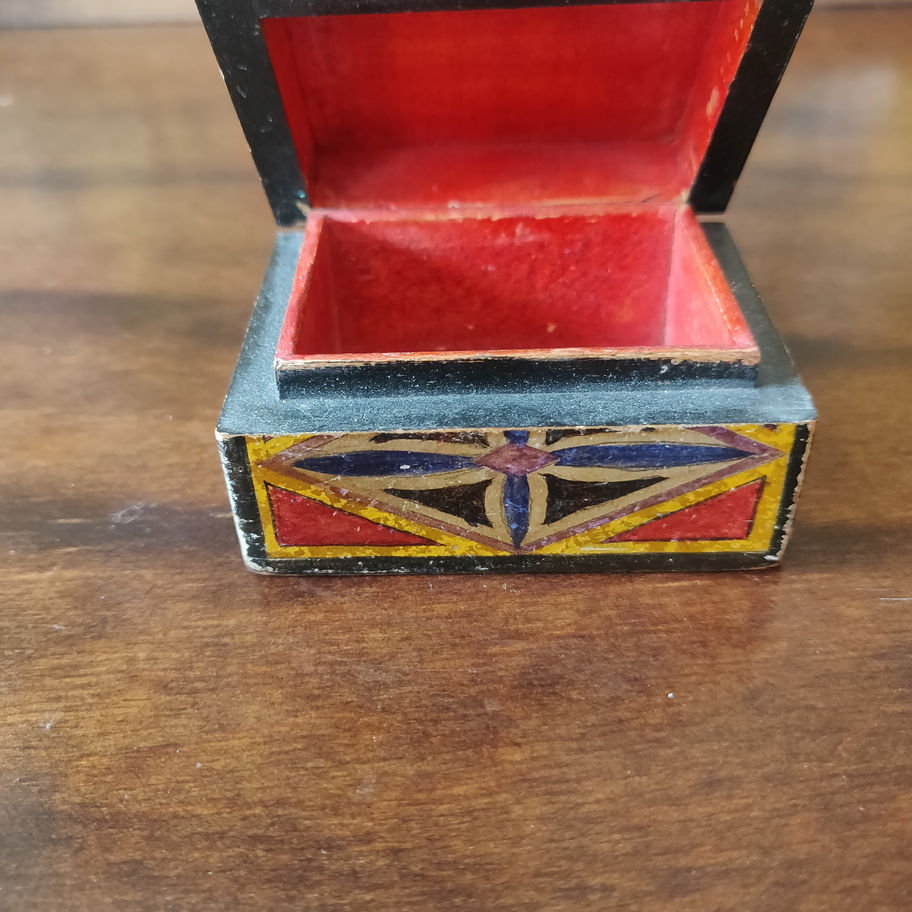 Vintage small hand made and painted pine decorative hinged box