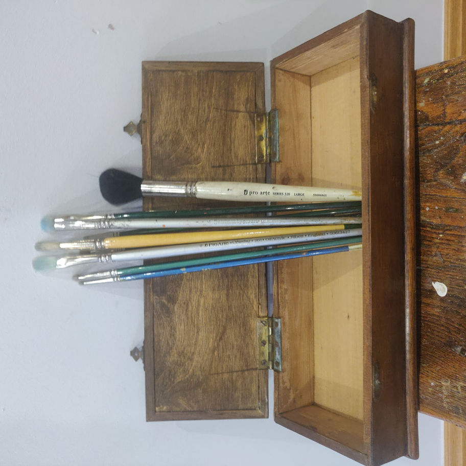 Antique Victorian late 19th century oak glove box upcycled to artist box