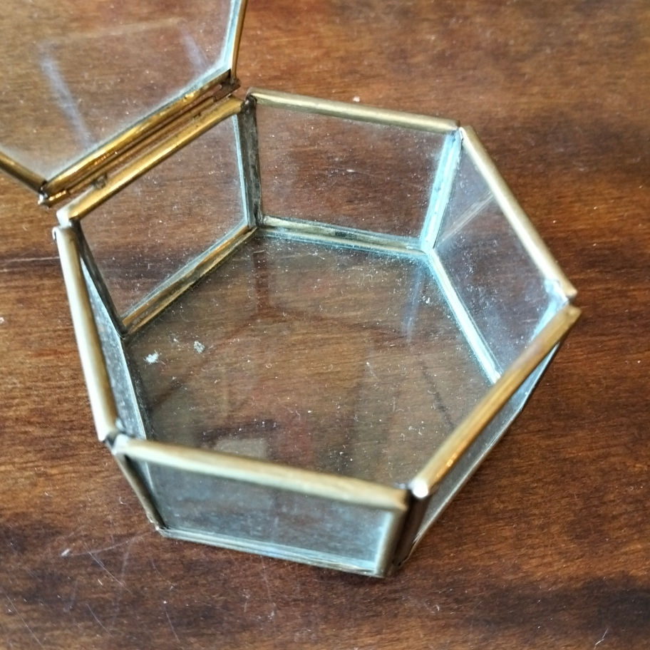 Vintage Hexagonal Brass & Glass Trinket Box