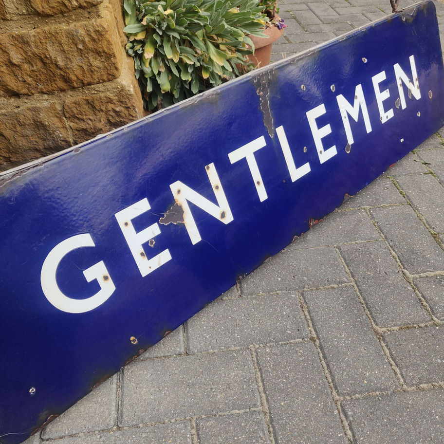 Antique Victorian probably early 1900s blue enamel gentlemen train station sign