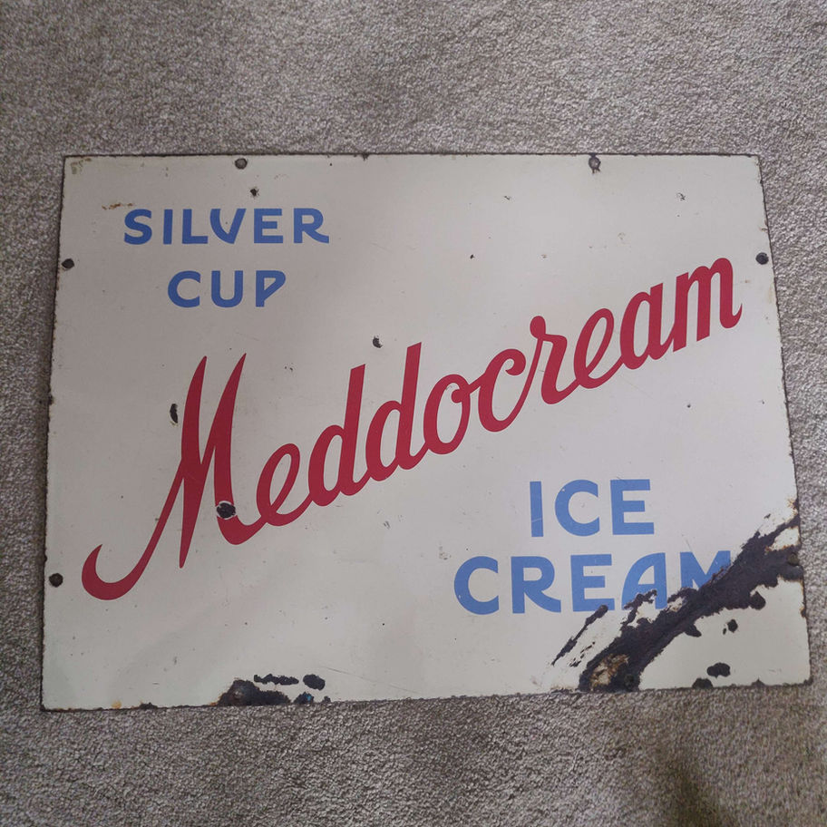 Vintage enamel 1940s Meddocream ice cream sign