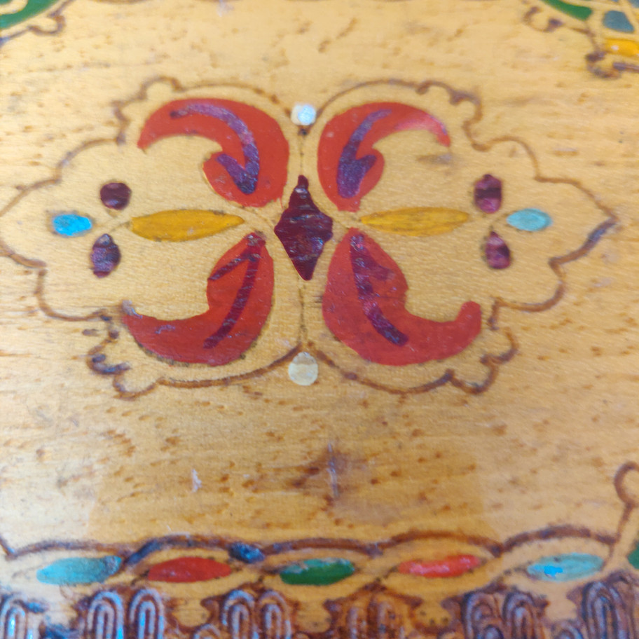 Vintage pyrography pine hand painted keepsake or jewellery box folk art style