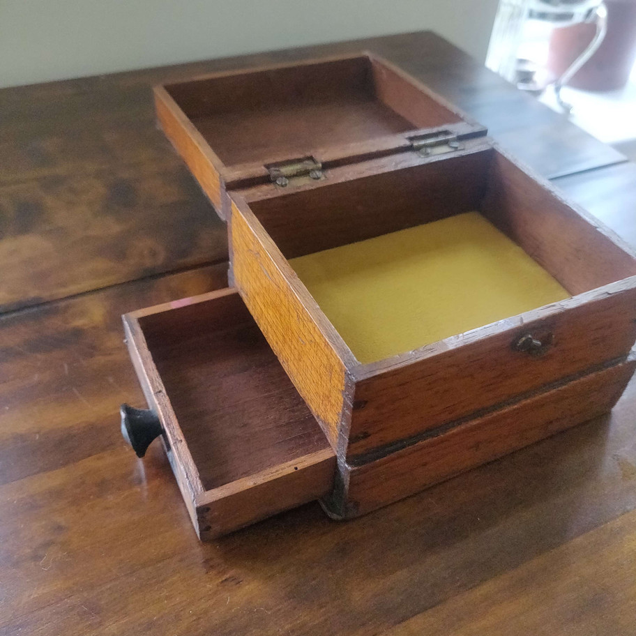 Antique oak small box with drawer to side