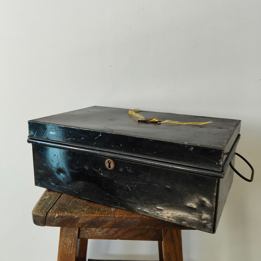 Vintage Black Metal Locking Storage deed Box with original working Key rare!!?