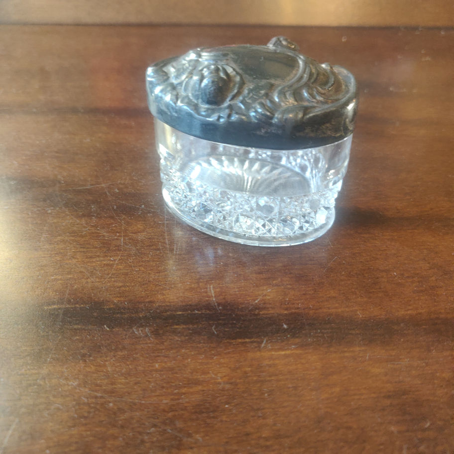 Antique early 20th century art nouveau pewter and hobnail / star cut base jar