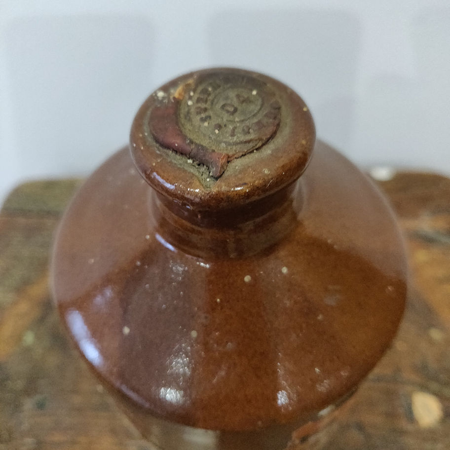 Antique Victorian late 19th century Stephenson stoneware ink bottle sealed full!