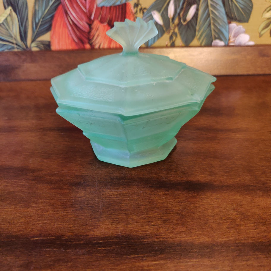 Antique art deco 1920s uranium glass dressing table jar incredible condition