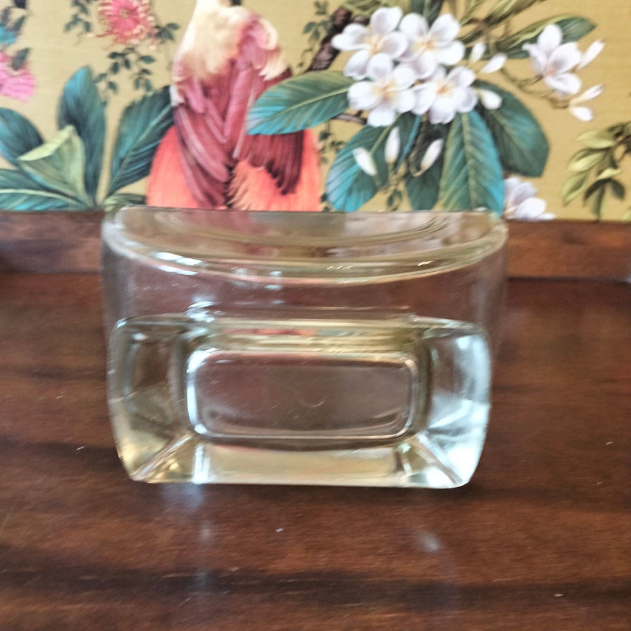 antique /vintage Sowerby Art Deco half-moon glass vase. clear, pressed- glass