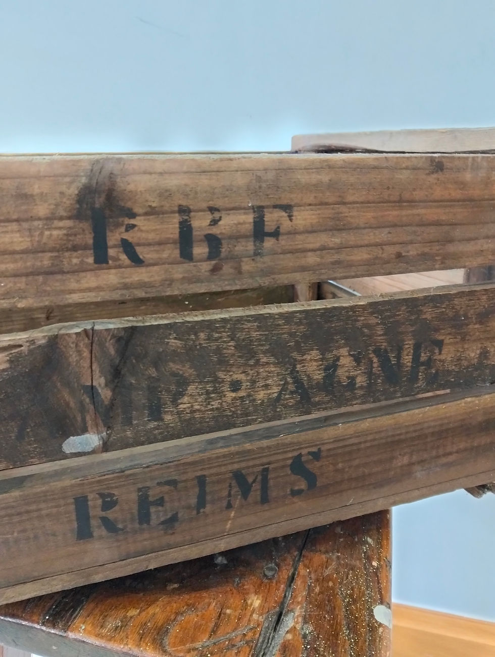 Vintage French Wooden champagne Crate Stencilled RBF Reims original