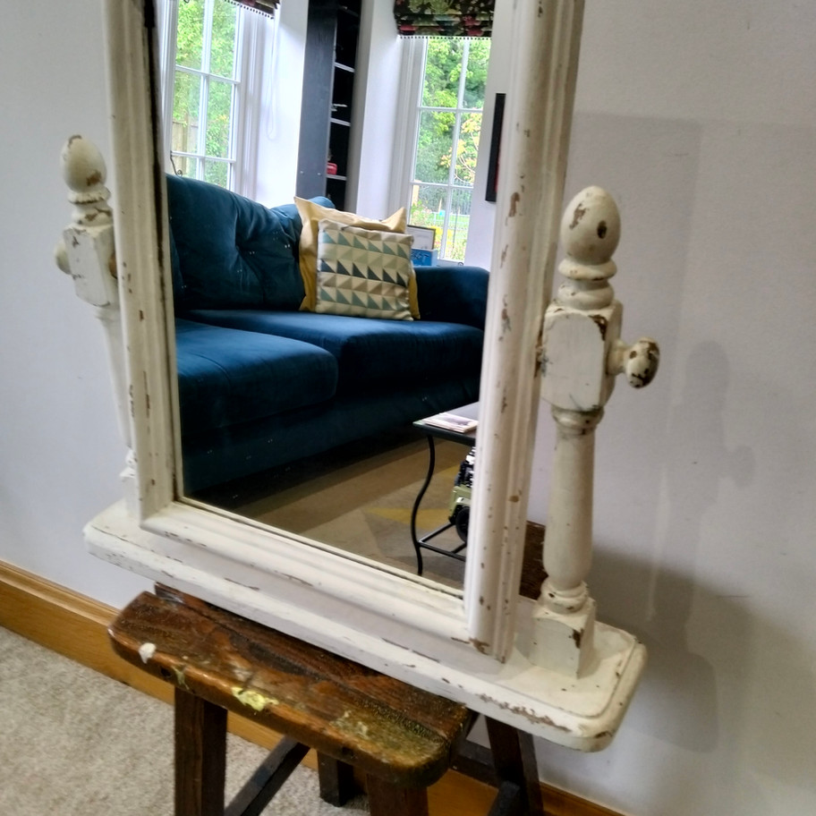 Vintage White Painted Swing Dressing Table Mirror – Shabby Chic Tabletop Vanity
