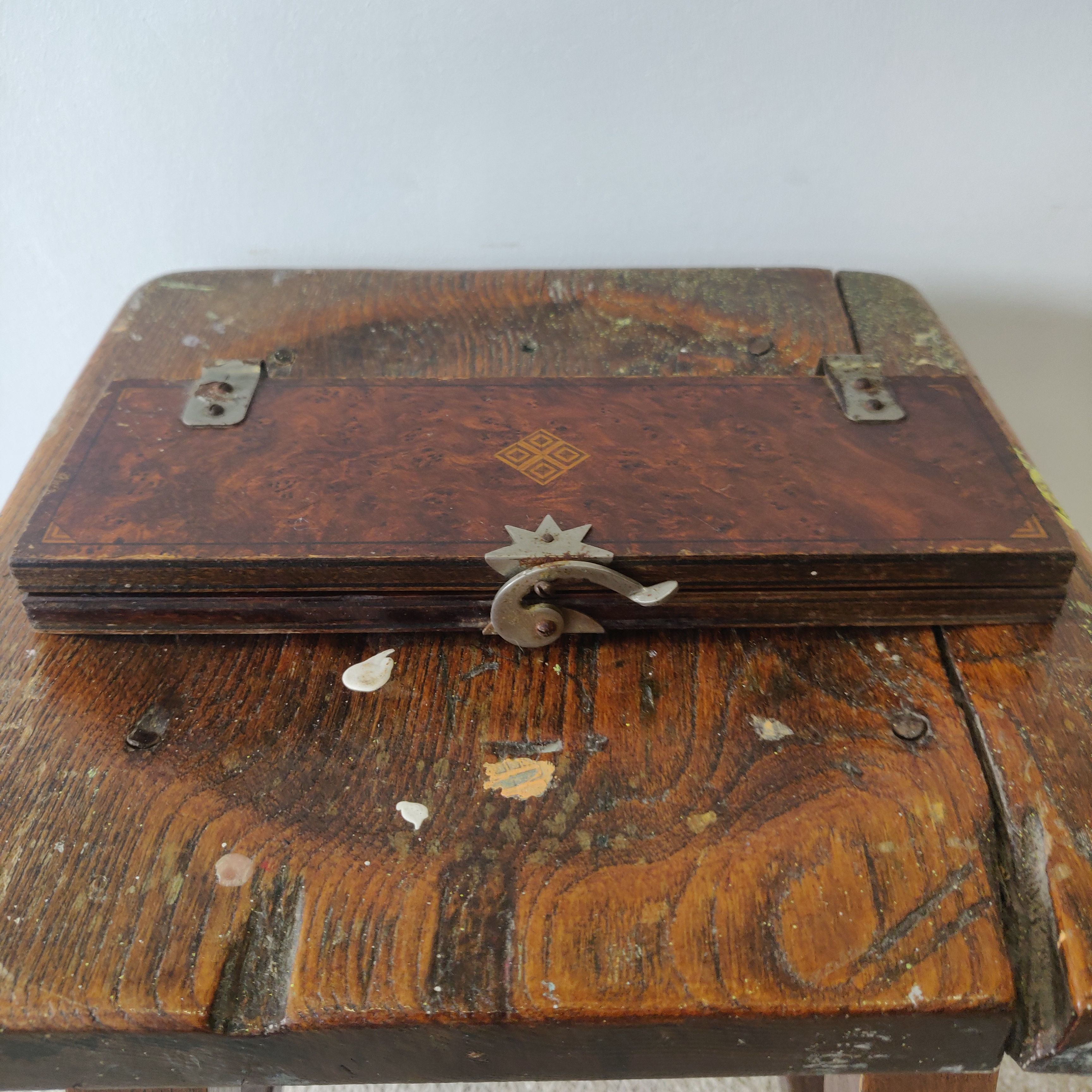 Vintage oak inlayed ACME tie press or flower press