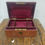 Minijatura: Antique early 20th century leather bound silk lined oak jewelry box 