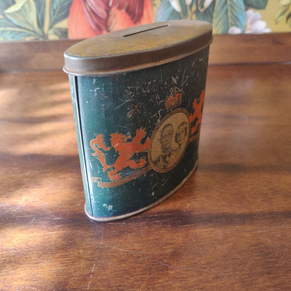 Vintage 1937 coronation money box tin king George the V1 queen Elizabeth