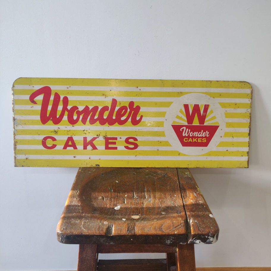 Vintage metal incredibly vibrant Wonder Cakes sign