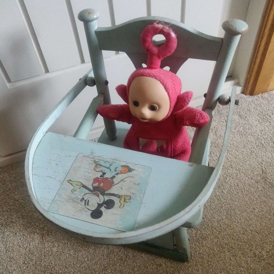 Vintage 1930s 40s small wooden mickey mouse doll / teddy high chair