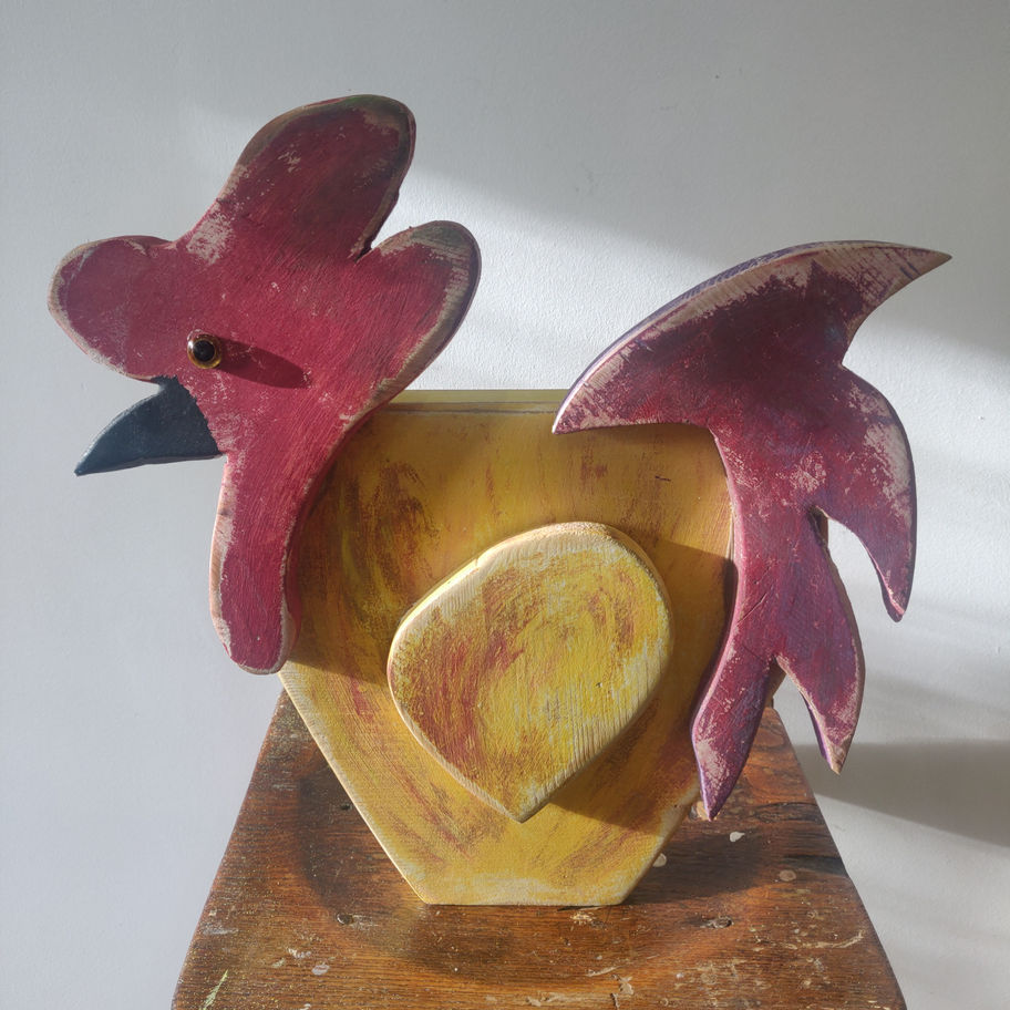 Vintage hand painted and made wooden chicken