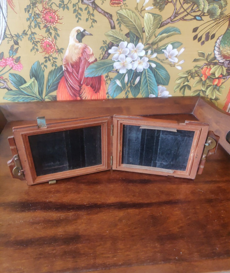 Antique late 19th century Victorian mahogany half plate photo slide holder