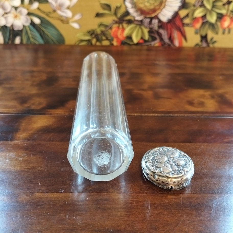 Antique Cut Glass Scent Bottle with Birmingham Silver Lid – Hallmarked 1904