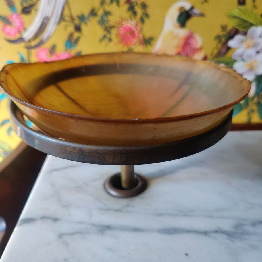 Vintage French tabac marble top and horn balance scales