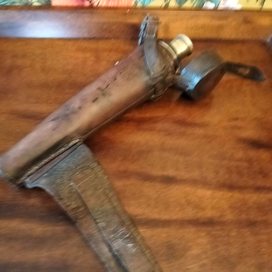 Antique Glass Stirrup Flask with Leather Case Late Victorian to Edwardian