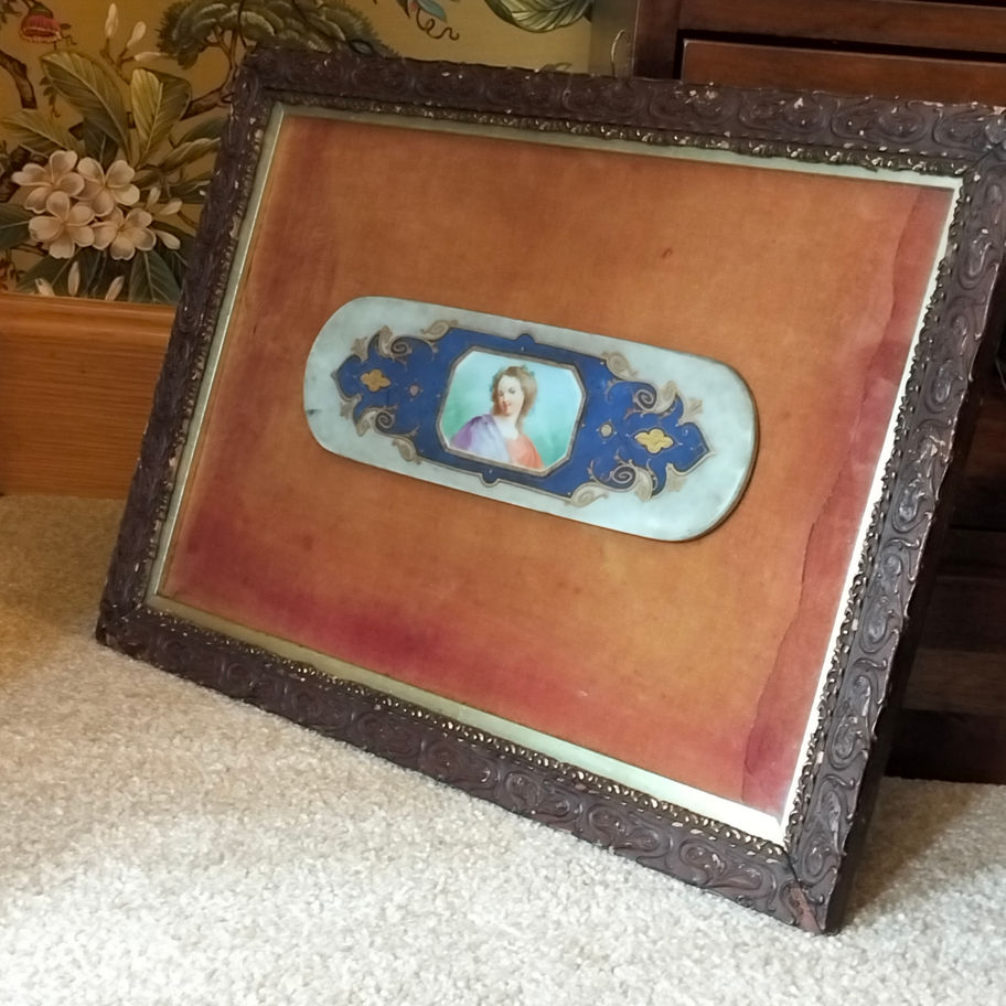 Antique Porcelain Plaque Portrait – Classical Lady After Raphael? – Ornate Frame