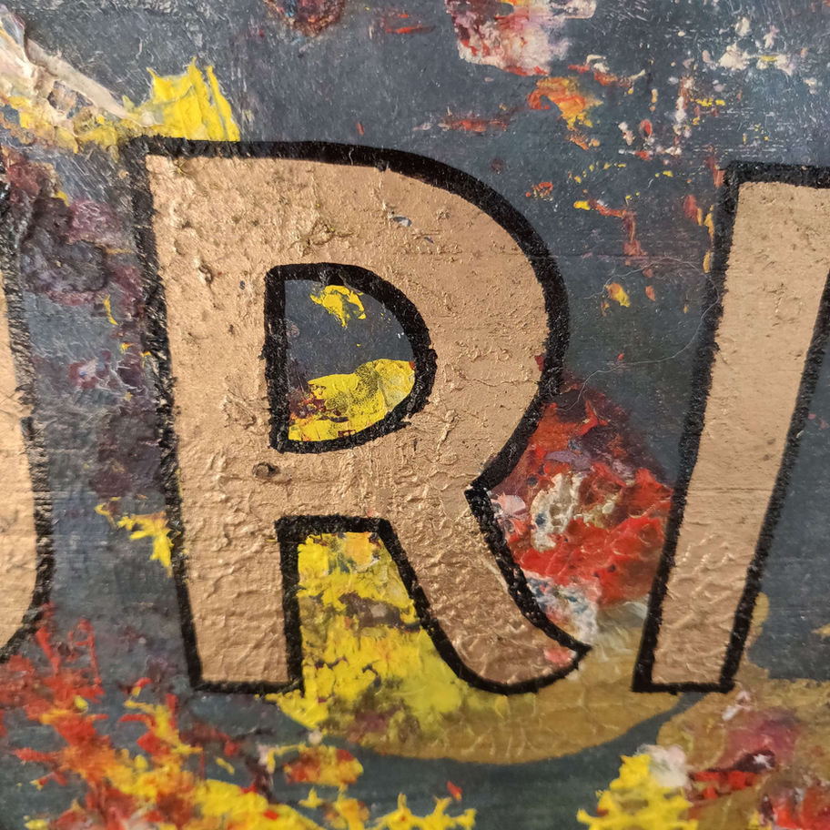 Hand made and painted curios sign on board