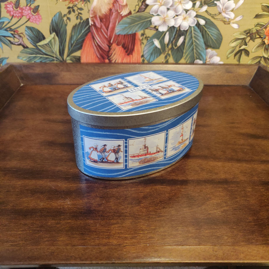 Vintage Breizh ( Brittany France )chocolate tin showing typical French images