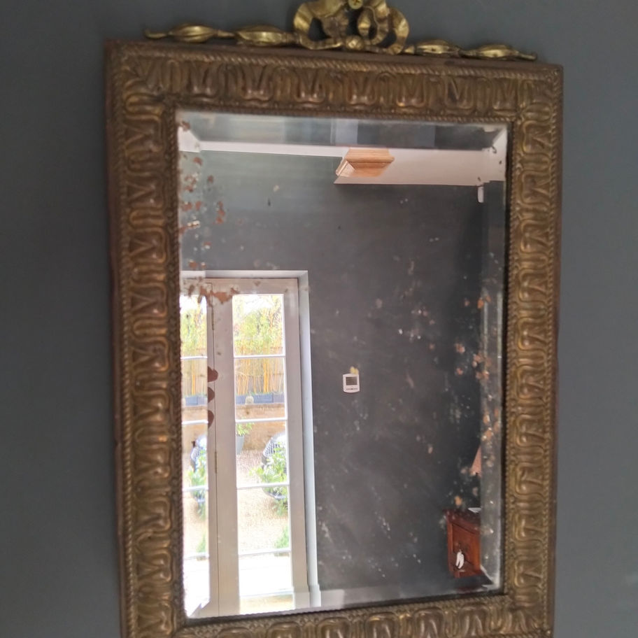 Antique Victorian late 19th century French arts and crafts copper Easel Mirror