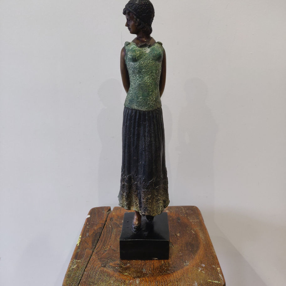 Vintage Art Deco style cold painted bronze cast figure of a lady standing