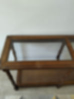 Vintage Glass Top Console Table with Cane Lower Shelf – country house style