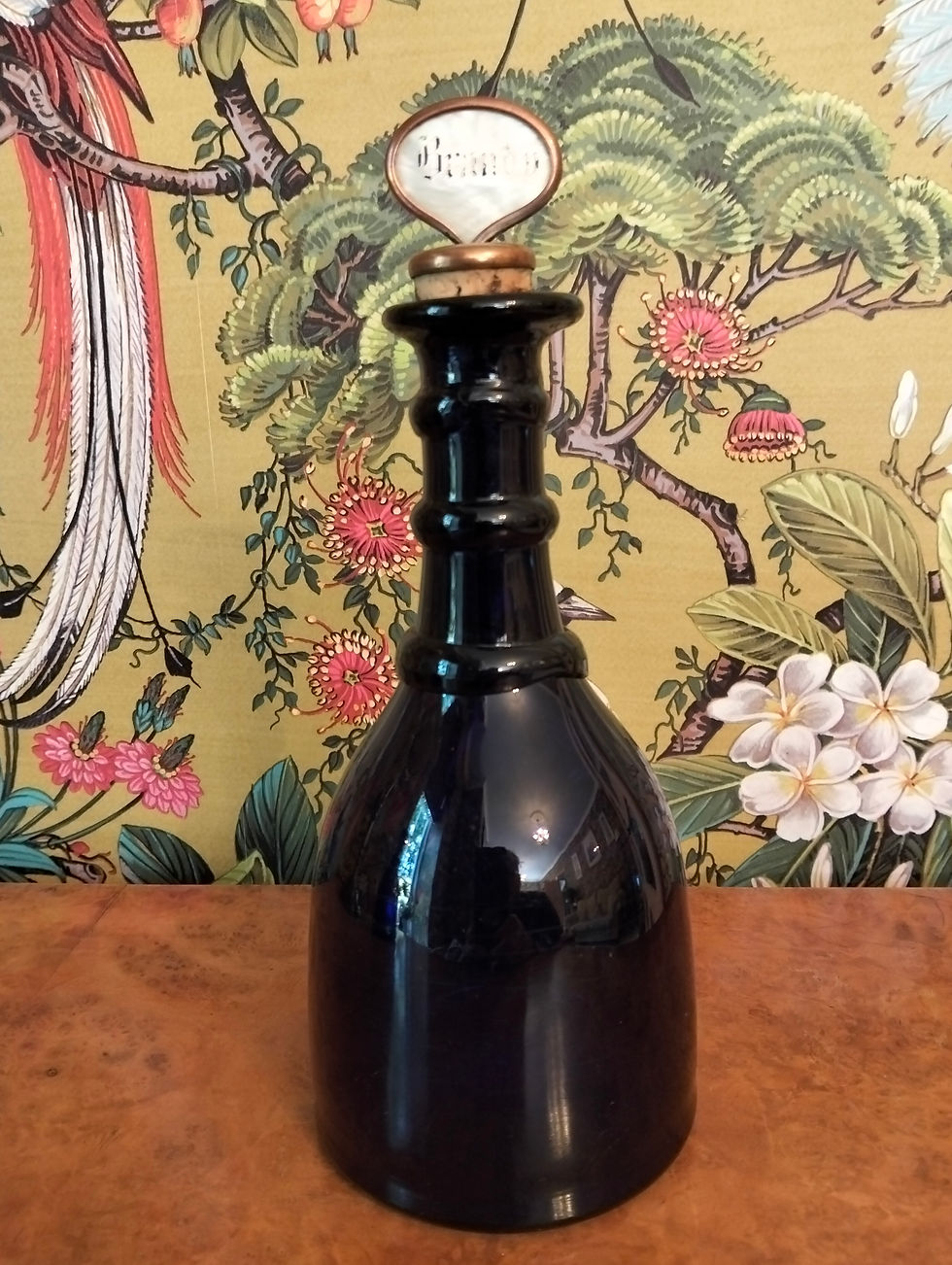 Antique Bristol blue Glass Brandy Decanter with mother of pearl top